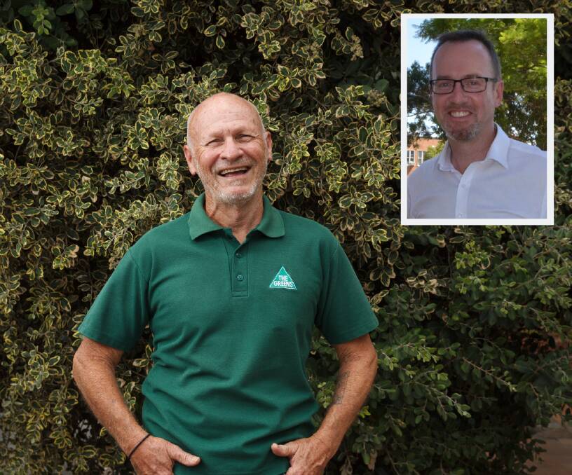 POLICY: Greens candidate for Maitland John Brown and inset, Greens Upper House MP David Shoebridge in the Hunter on Monday.