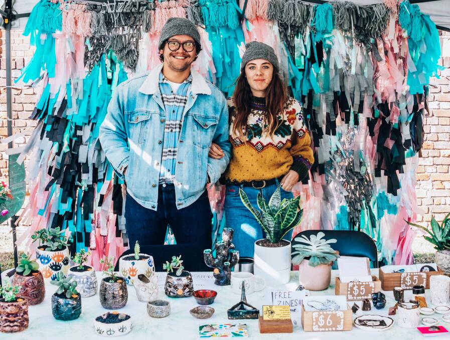BRIGHT: Tamahae Puha and Indeah Clark of Skux Az, which was the emerging creative stallholder at the last Olive Tree Market. The emerging creative stall is open for the next market. Picture: Maddison Adams