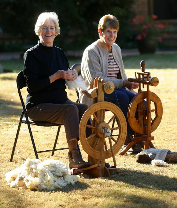 FUN: Wool spinners Carolyn Bourne and Yvonne Morris are looking forward to the Back to Back International Wool Challenge on Saturday, June 12. Picture: JONATHAN CARROLL
