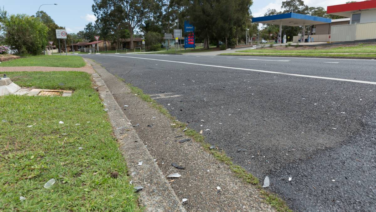 SCENE: Debris litters the roadside after the crash on Schanck Drive, Metford. Picture: Max Mason-Hubers