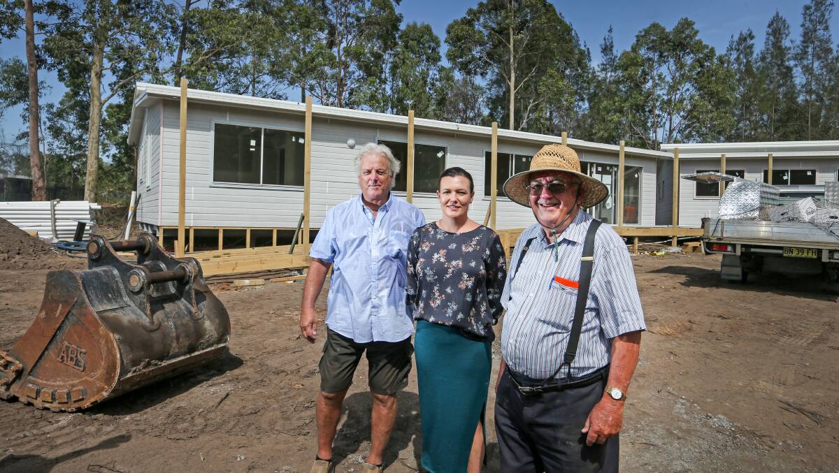 NEARLY DONE: Rod Motbey from Morpeth Gardens, Principal Lara Cheney with Hilton Grugeon. Picture: Marina Neil