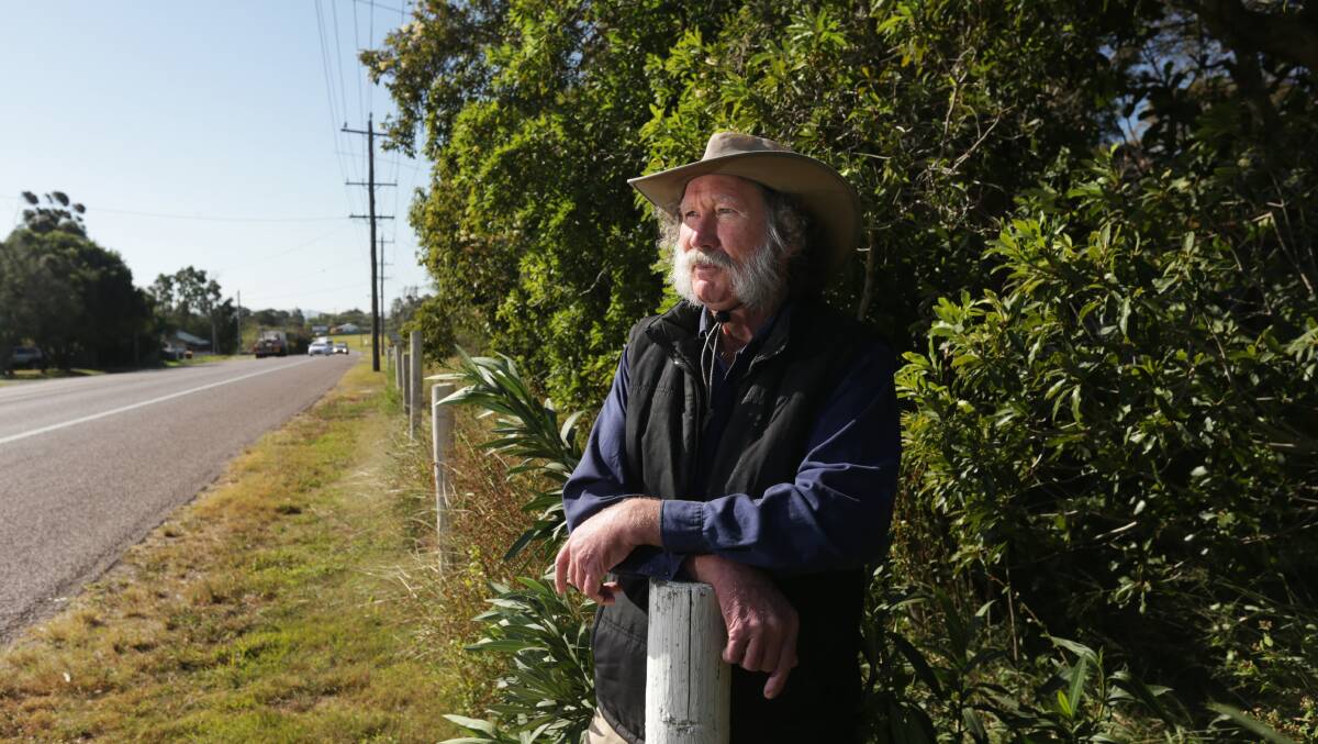 STOUSH: Cessnock Road resident Terry Bourke claims that land Maitland Council is trying to bulldoze for a cycleway belongs to him. Picture: Simone De Peak