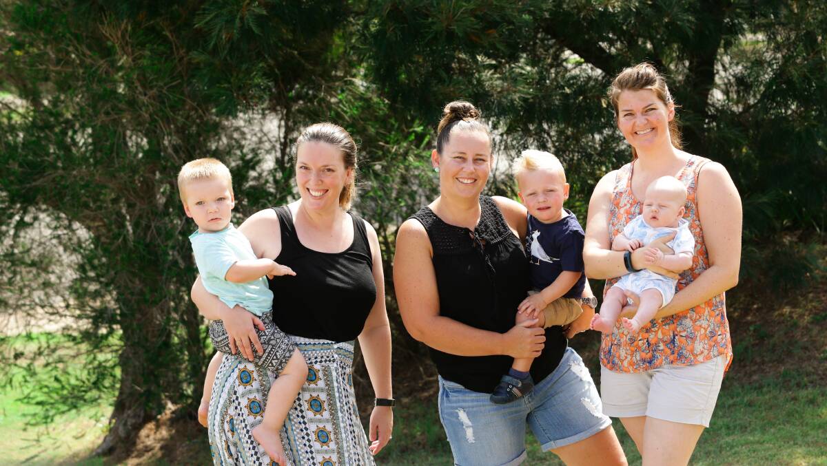 Lauren Greay with son Bryce Greay, Jessica Jones-Mashman with son Lawson Jones-Mashman, Anne Smith with son Felix Smith ahead of the group's launch in January. Picture: Jonathan Carroll