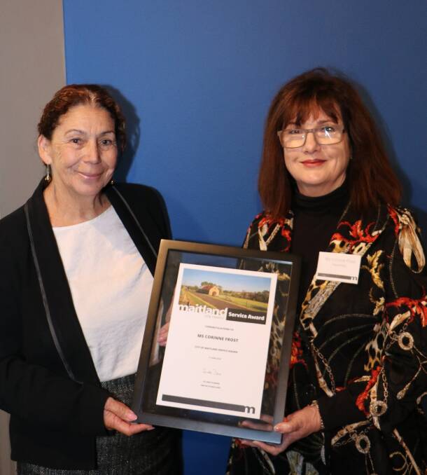 RECOGNITION: Mayor Loretta Baker and 2019 City of Maitland Service Award recipient Corinne Frost. Picture: Maitland City Council