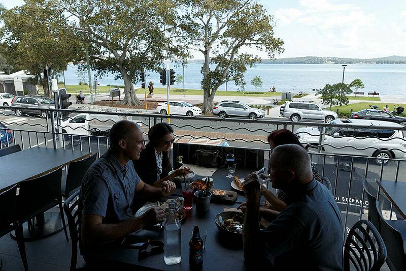 The cafe strip at Warners Bay. 