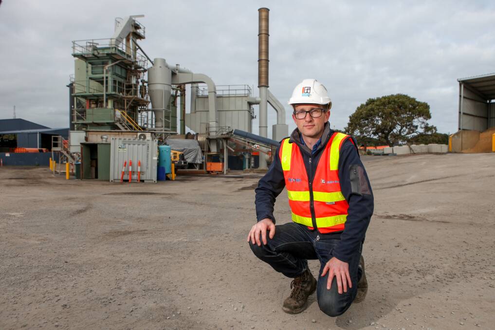 Sam Allan, Fulton Hogan's Warrnambool department manager, pictured last year as the plant announced plans to use glass recycling in roads. 