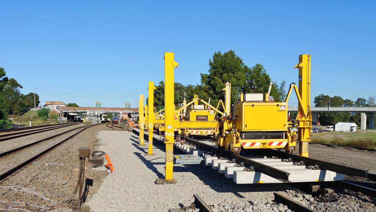 HEAVY RAIL: Turnout installation at Maitland during April track work.