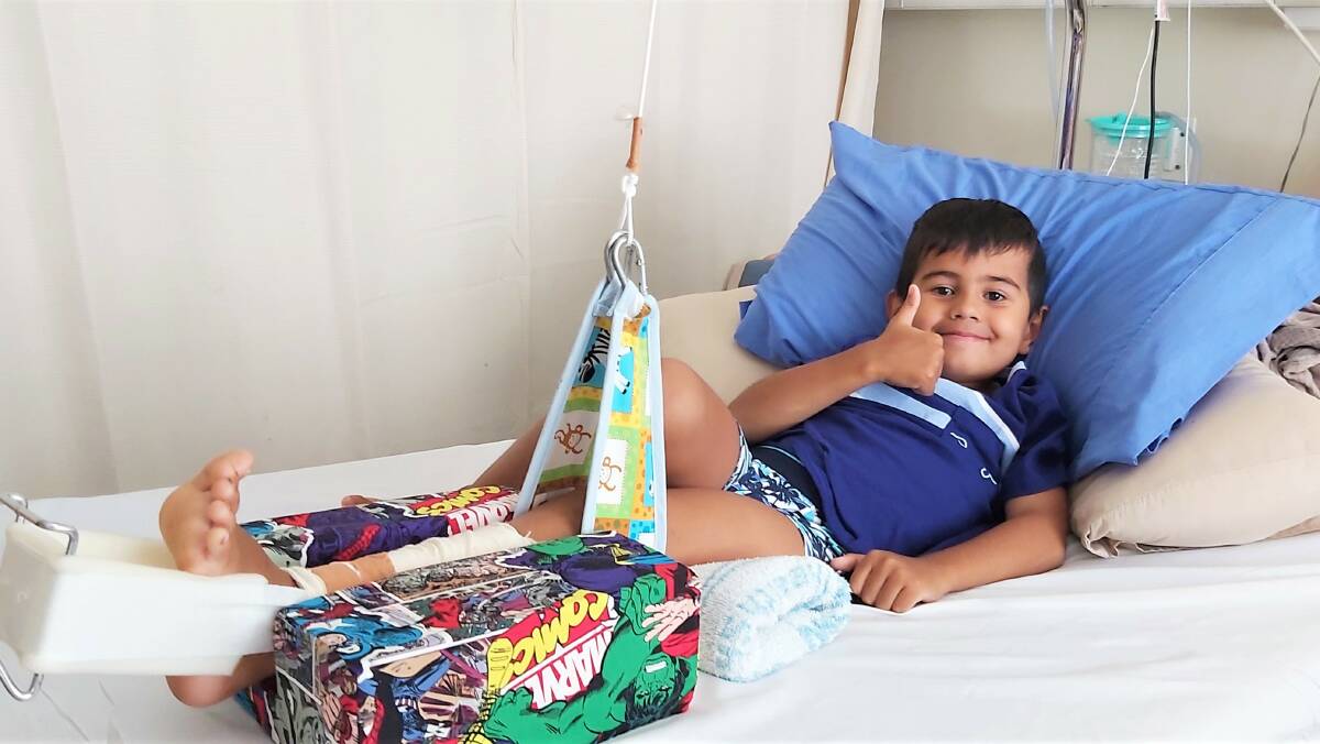 A BIG THUMBS UP: Six-year-old Tyson is currently a patient at Maitland Hospital and has given the new hospital's paediatric unit his stamp of approval. PHOTO: Supplied.