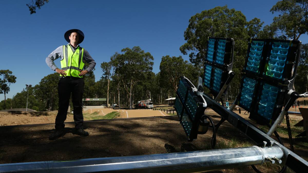 LET THERE BE LIGHT: Maitland City Council's Recreation Assets Officer Clinton Anderson with the new lights at Tenambit BMX track. Picture: Jonathan Carroll.