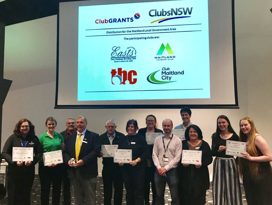 DIGGING DEEP: Club representatives and recipients of the grants announced on Wednesday night at Club Maitland City. PICTURE: Supplied.