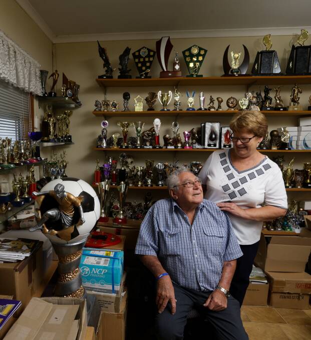 TROPHY SUCCESS: Don and Coral Halliwell have decided to finally retire and will wind up their Telarah trophy business after 38 years. PICTURE: Jonathan Carroll.