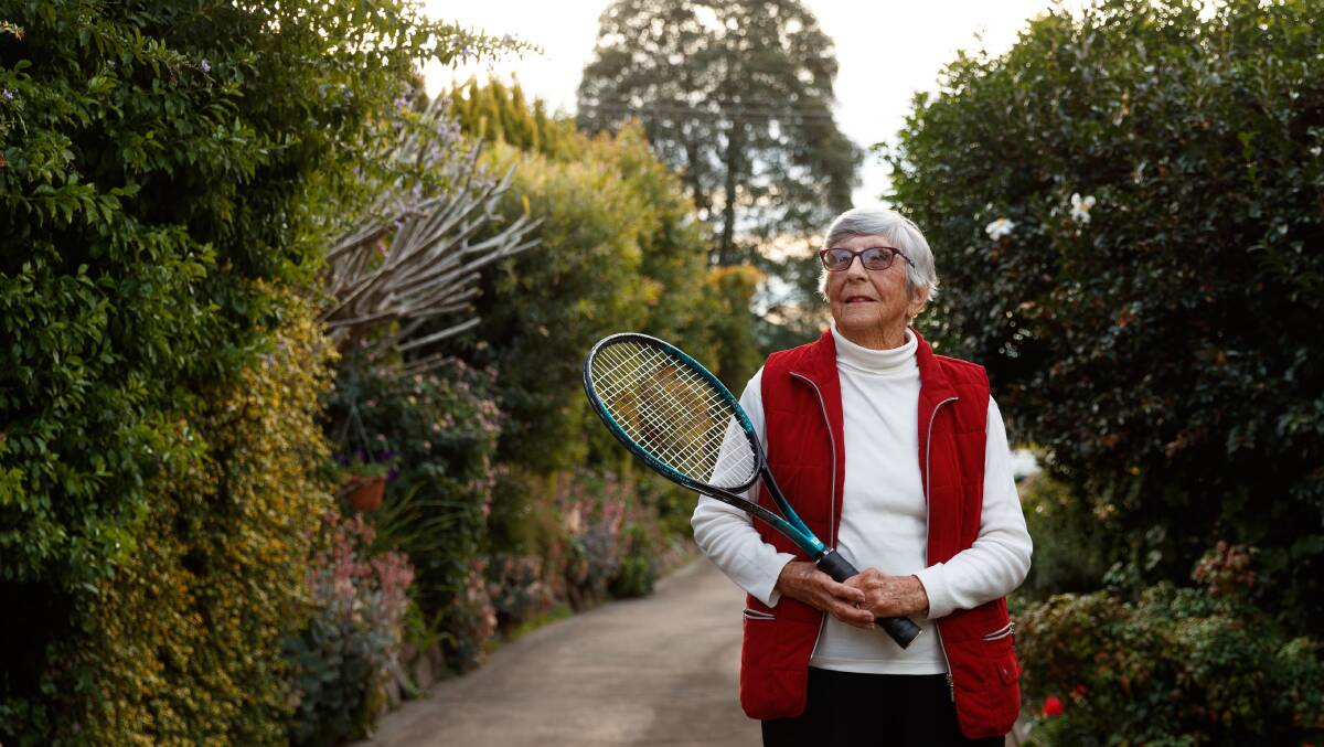 ACED IT: June Bates still playing tennis on her 90th birthday. PICTURE: Max Mason Hubers.