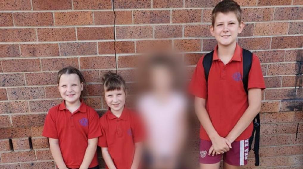 TRAGEDY: Chris and Kara Atkin's family home was destroyed by fire, claiming the lives of their three children, twins Matylda and Scarlett and brother Blake. Bayley (pictured in pink shirt) survived the blaze.