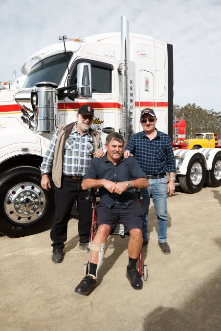 KEEP ON TRUCKIN: Bob (Dusty) Rhodes at the 2017 event with fellow truckers Steve Furner and Neil Baxter all of Branxton. PICTURE: Max Mason Hubers.