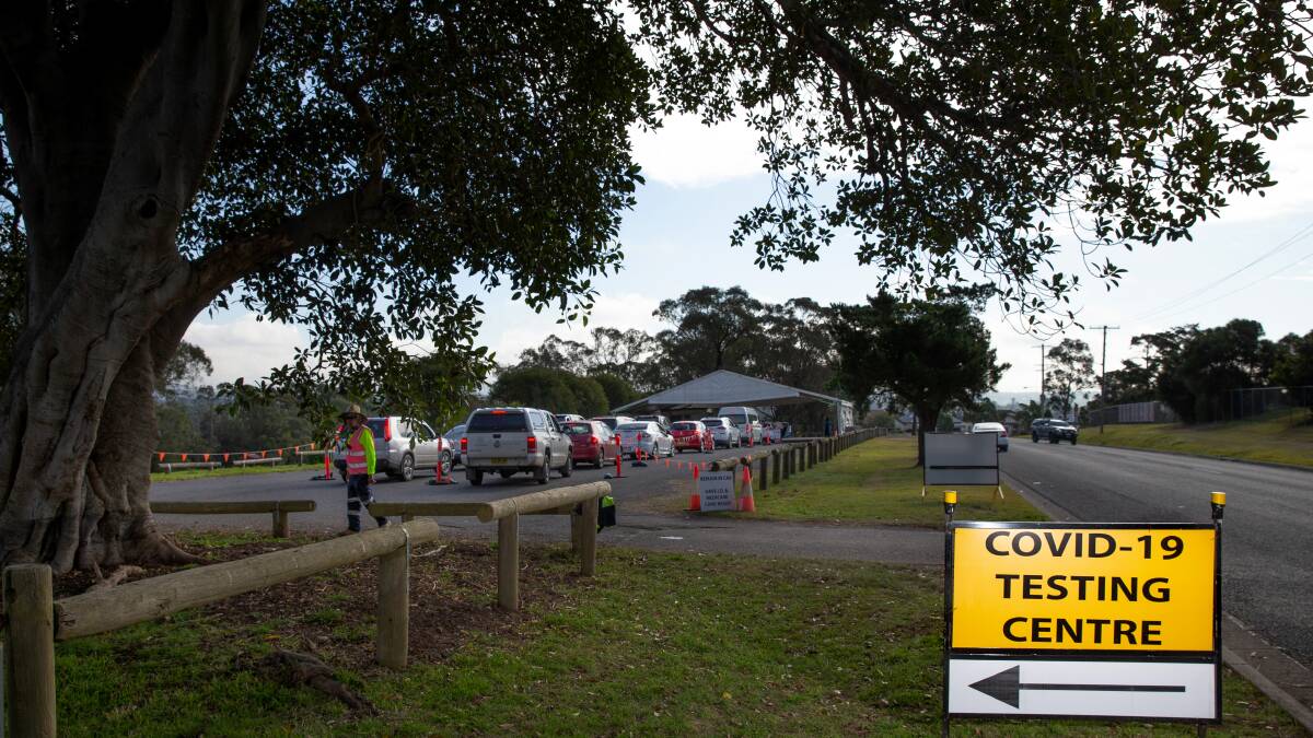 TESTING TIMES: Maitland people lined up for COVID testing at a Brisbane Street, East Maitland clinic. PICTURE: Marina Neil.