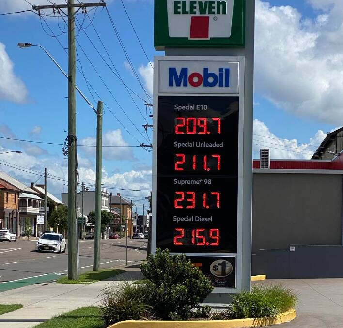 REVVED UP: Prices at the 7-Eleven on Melbourne Street, East Maitland on Monday.