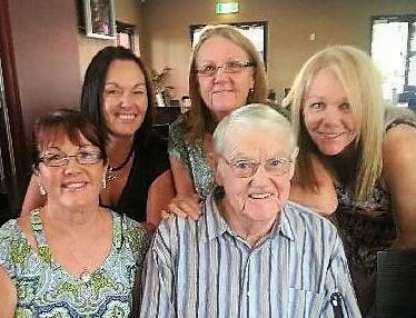 DAUGHERTLY LOVE: Terry Finch pictured with his four girls from left Anne Maree, Robyn, Vicki and Christine.