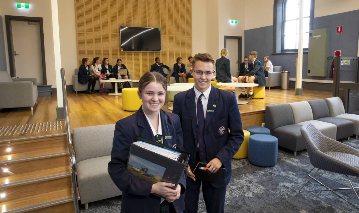 NO DRAMAS: St Mary's students Caitlin Robinson and Ben Foster pictured in the new learning hub. PICTURE: Supplied.