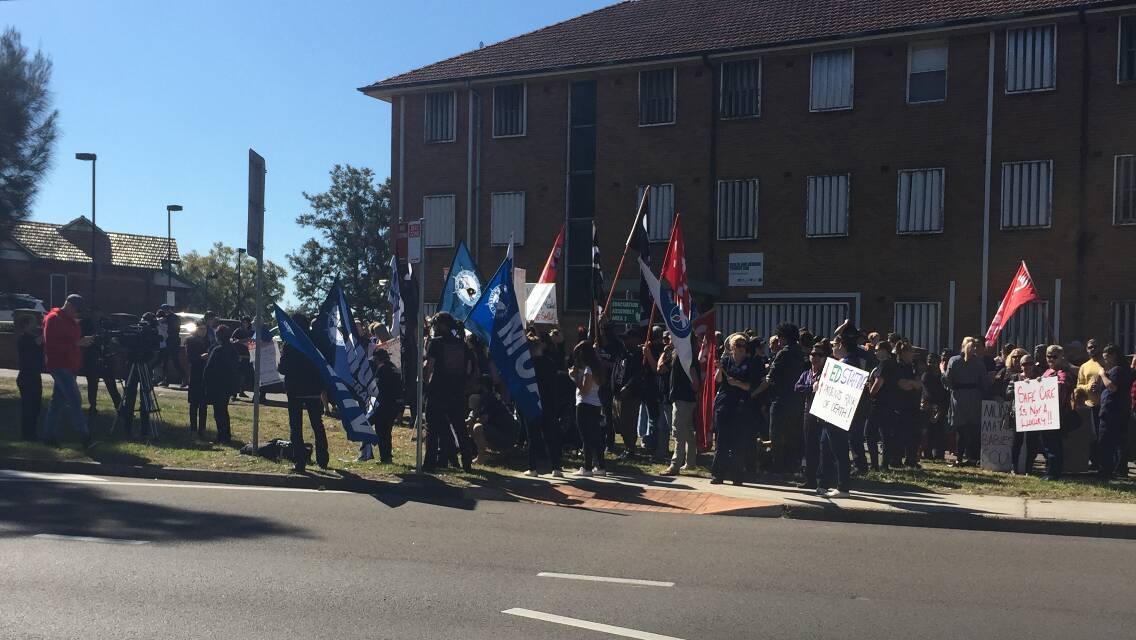 IN DIRE NEED: Union representatives, hospital staff and community members attended the rally outside Maitland Hospital yesterday.