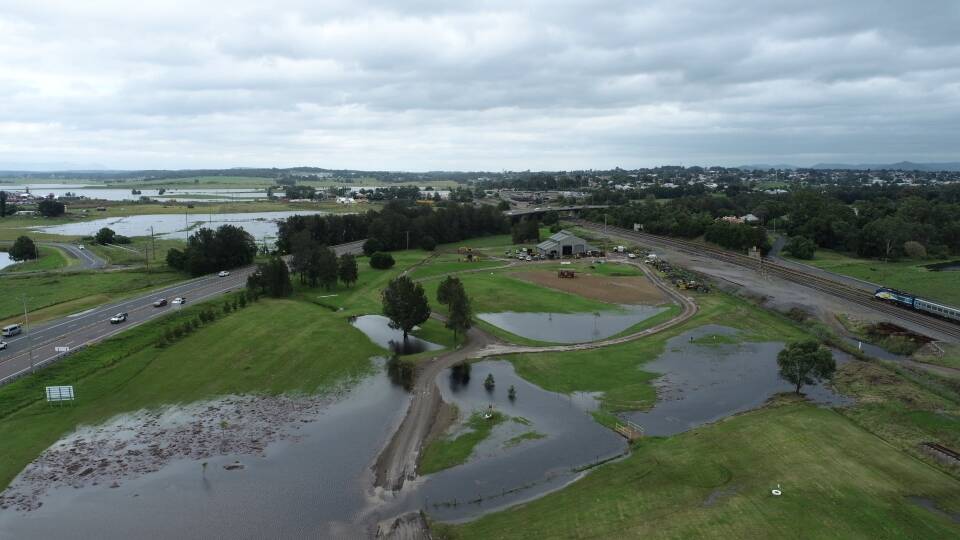 WATER LOGGED: An aerial shot taken on Thursday of the Steamfest rally ground. Picture: Maitland City Council.