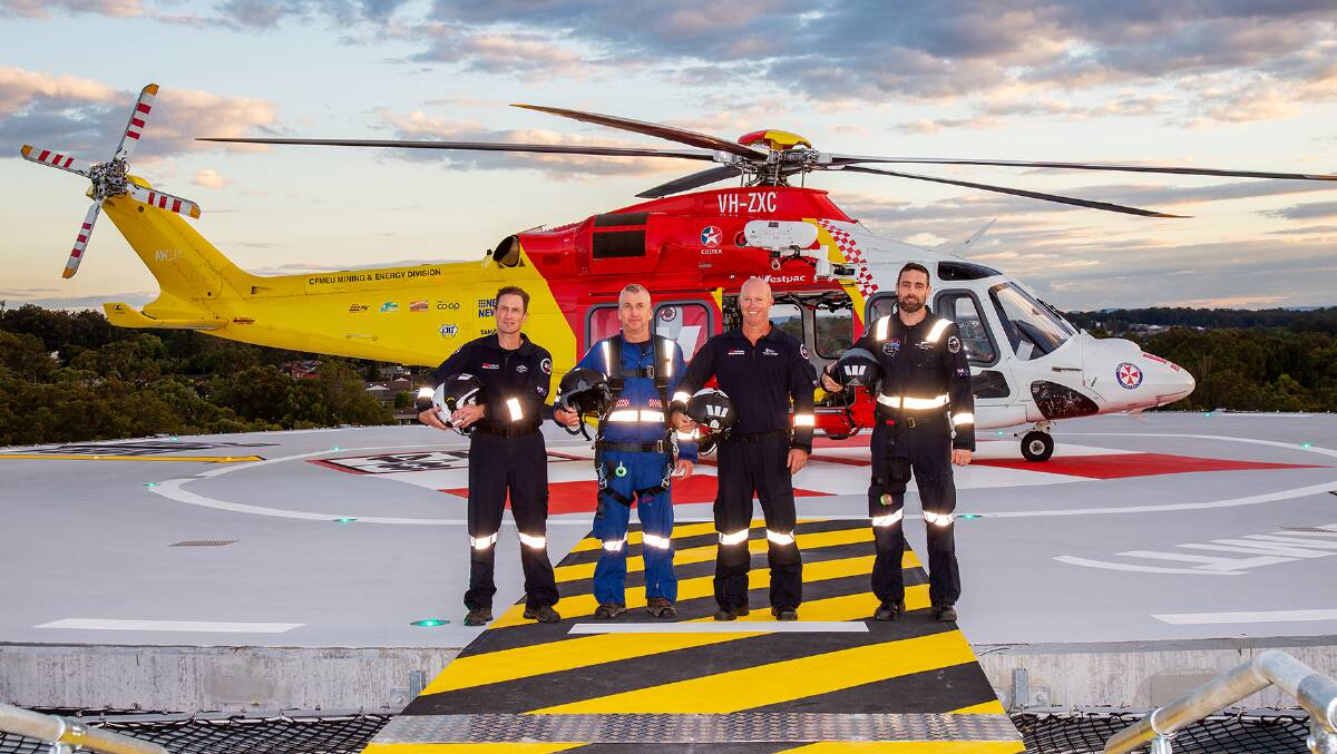 TEST CREW: Pictured from left pilot Tim Witenden, NSW Ambulance Paramedic Andrew Christensen, Aircrew Officer Nathan Langham and NSW Health Doctor Rory Gleadhill. 