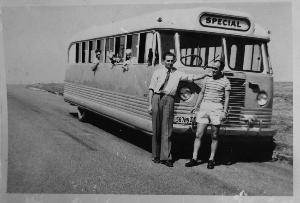MEMORIES: On the left is Alek's father, Peter Schulha who drove the bus around the Greta Camp, circa 1950's. 