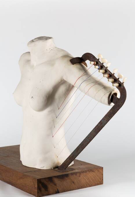 Sylvia Ray, Harp on Lily, Earthenware clay, wood and musical strings, 56x88x29cm, 2011