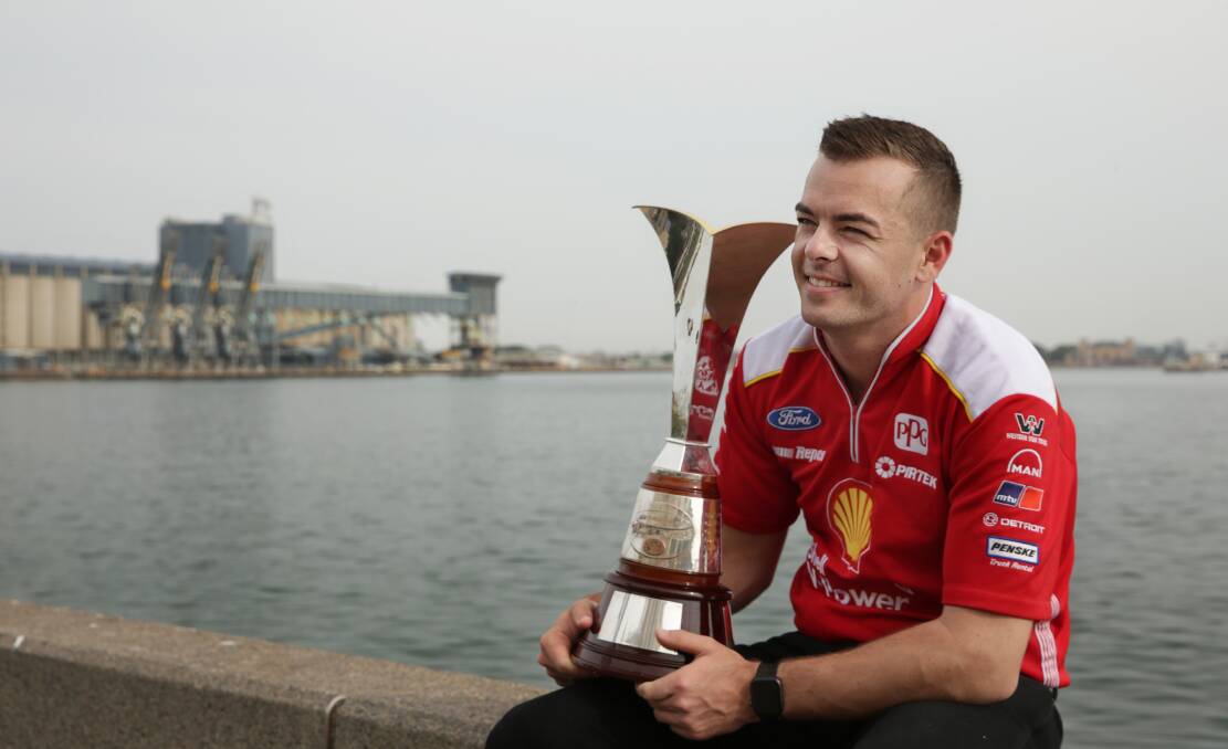 Scott McLaughlin after his second consecutive V8 Supercars win in Newcastle last year.