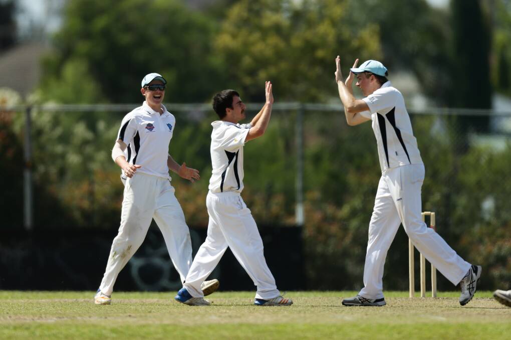 GOT HIM: Alex Seamer celebrates a wicket with teammates. Pictures Jonathan Carroll.