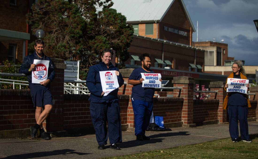 Nurses found time to protest the wage freeze at Maitland Hospital on Tuesday as part of a statewide protest. 