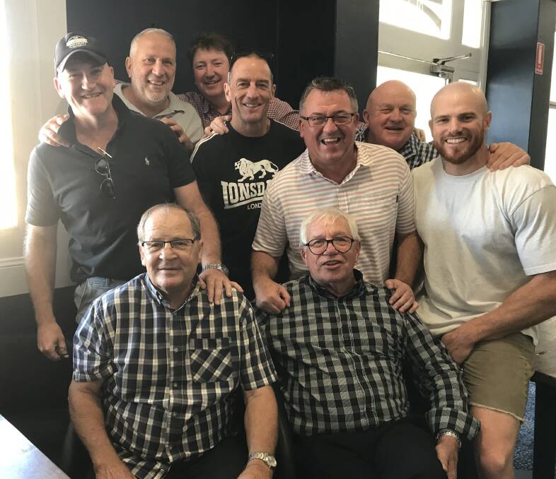 FRONT AND CENTRE: Tommy Raudonikis and Brian Bukre at a sportsman's lunch in Newcastle earlier this year.