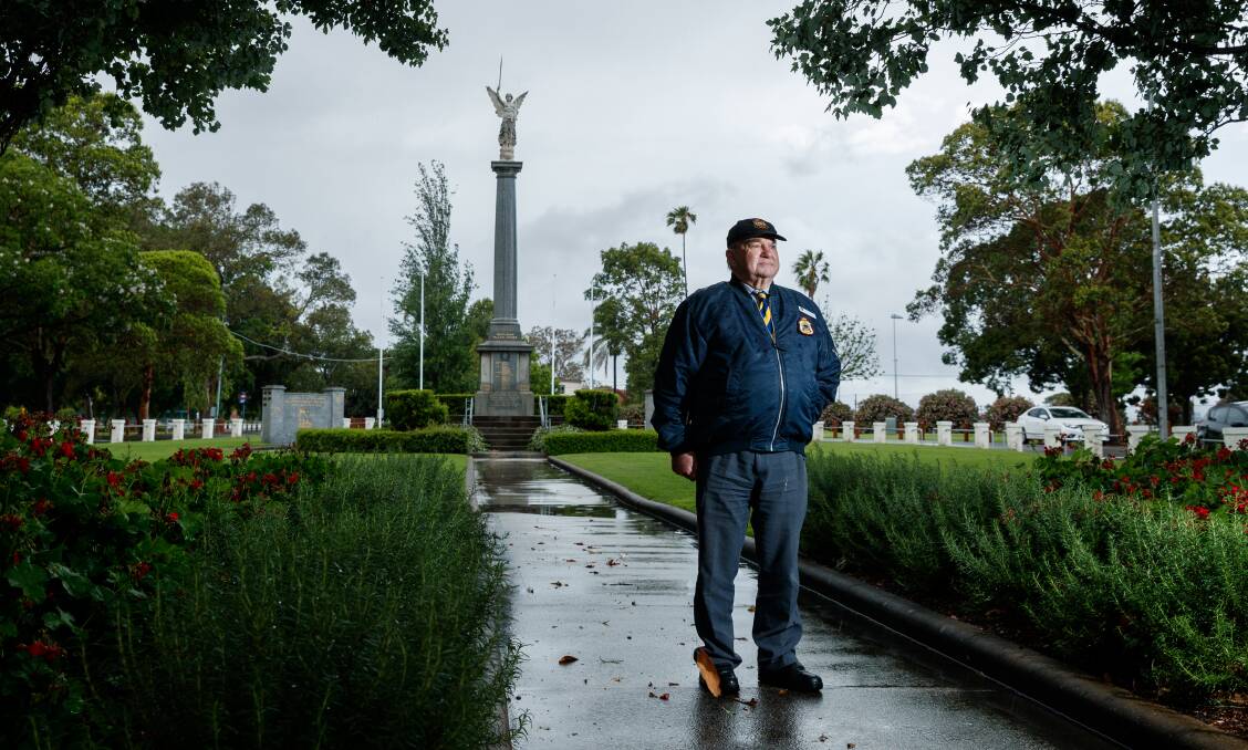 REDUCED NUMBERS: Maitland RSL sub-branch vice president Fred Goode OAM at the war memorial in Maitland Park ahead of Remembrance Day commemorations