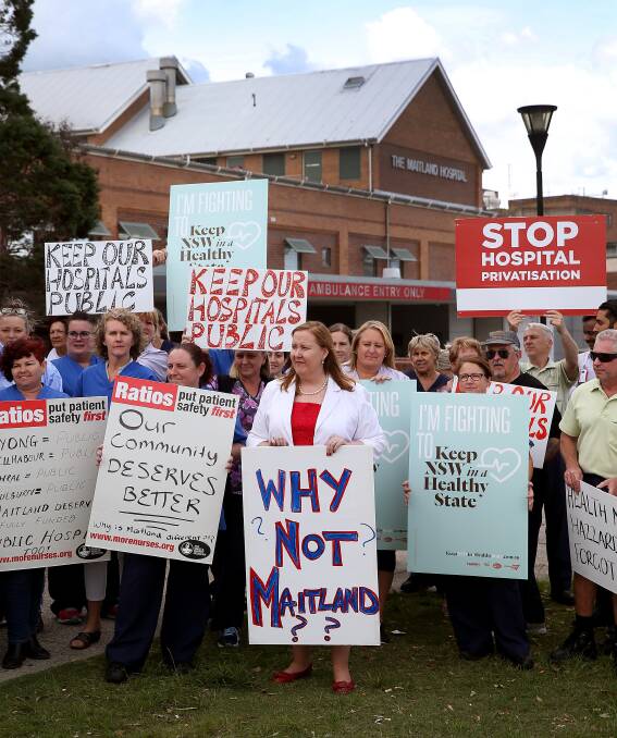 THE FIGHT GOES ON: Member for Maitland Jenny Aitchison at a recent protest over the funding model for Maitland's new hospital.
