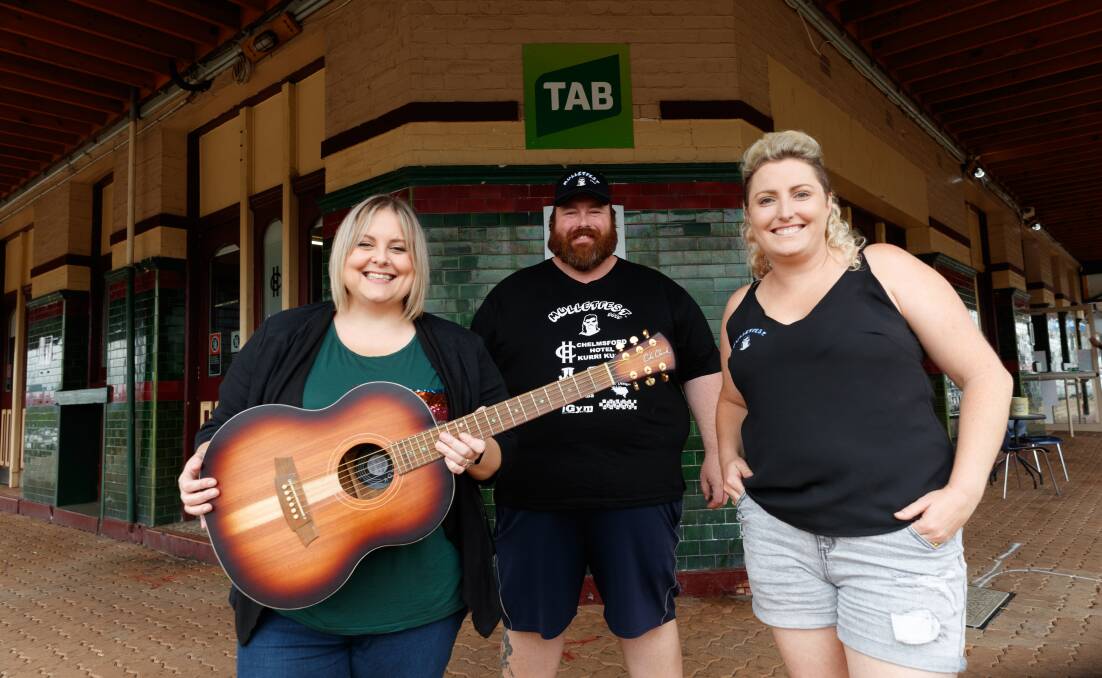 IN TUNE: Lyn Bowtell, Chris Williams and Laura Johnson who are the people behind the Mulletfest anthem. Picture: Max Mason-Hubers. 