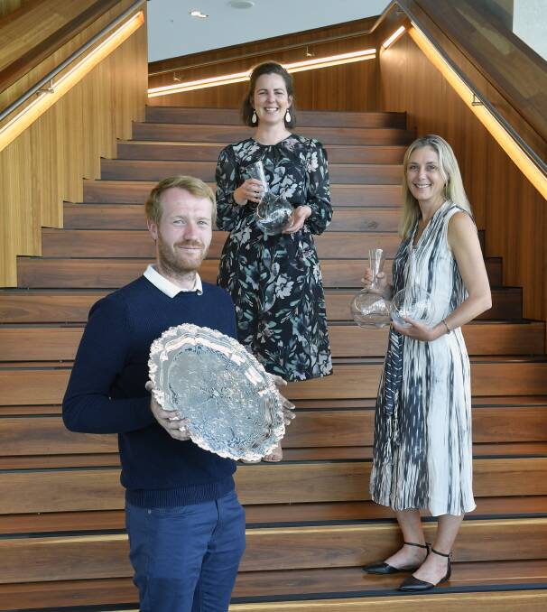 WINNER: Alex Beckett with the Wine of Show trophy, along with Alexandria Carruthers, Operations and Communications Manager and owner Jaclyn Davis. 