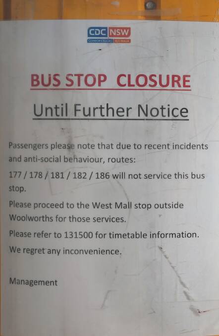 The sign left at the Hillview bus stop