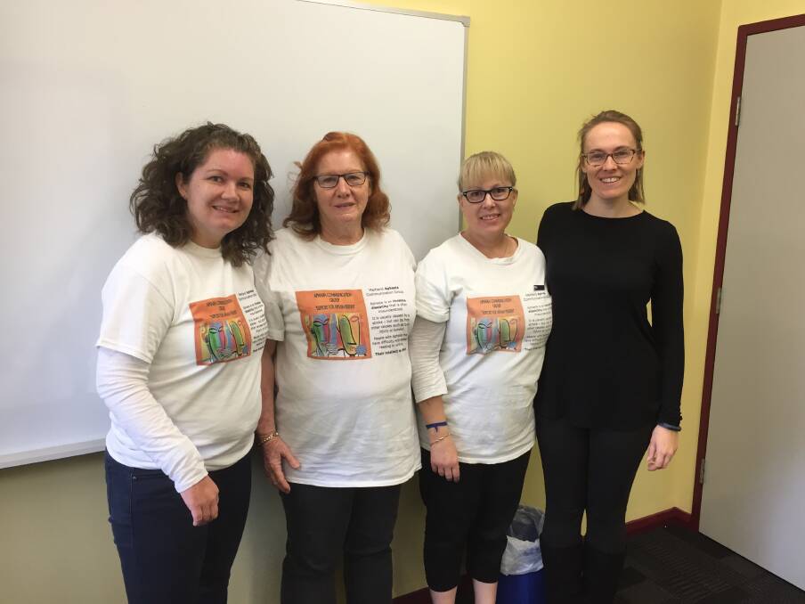 IN IT TOGETHER: Rachel Parsons (second from right) with Aphasia members Emma and Ann and Compare speech pathologist Kathryn Pettigrove. 