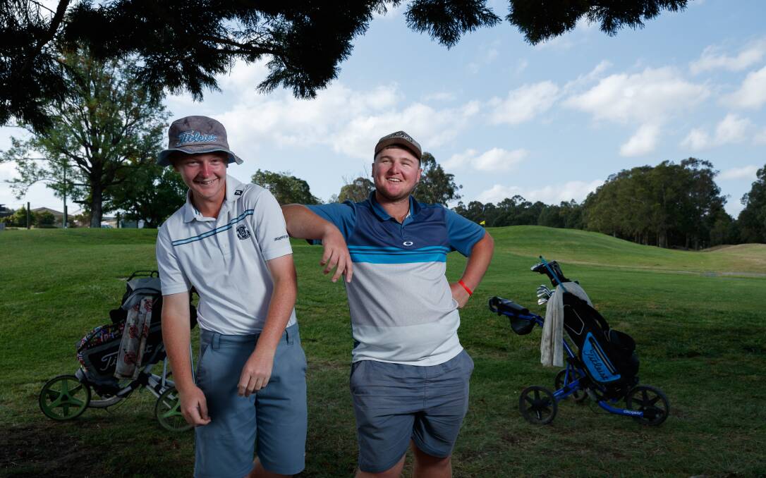 BRING IT ON: Bowen Small with big brother Clayton, in fierce competition for the Maitland Golf Club Championship. Picture: Max Mason-Hubers.