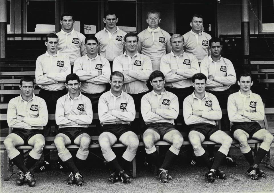 STATE SELECTION: The NSW team of 1968 Ken Irvine, Barry Beath (res.), Bob Hagan, Billy Smith (res.). Centre: Gary Collins, Ron Lynch, Mick Veivers, John Walker, Ron Saddler. Front Row: Alan Buman, Johnny King, Johnny Raper (capt.), Allan Thomson, Terry Branson, Kevin Junee. May 20, 1967.

