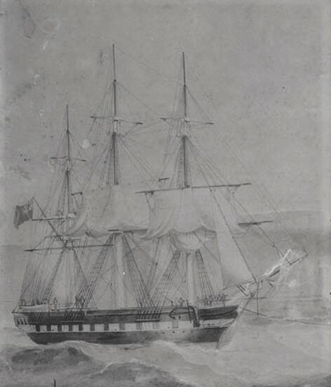 The ship Ellenborough, which brought out the first labourers and material from Britain for the Hunter River Railway Company. (Picture: Mitchell Library, State Library of NSW)