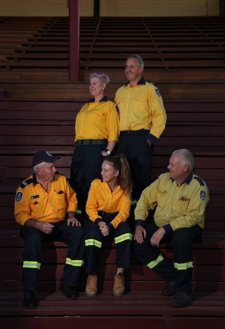  ON WITH THE SHOW: (Rear) Jude Hauck-Burton and captain Brian Worboys with (sitting) Bob Shorten, Bridie Searle and David Worboys of Bolwarra-Largs RFS. 