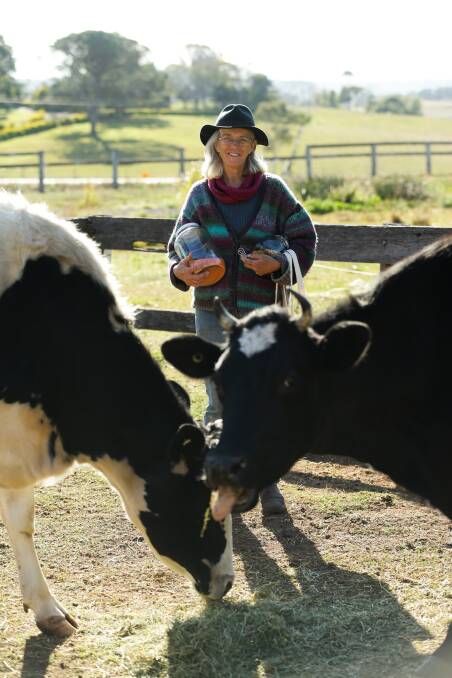 CHALLENGE: Kate Beveridge who went plastic-free in July, pictured with cows Molly and Patches. Picture: Jonathan Carroll.