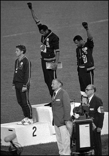 The famous image of the 1968 Olympics in Mexico City with Peter Norman on the left.
