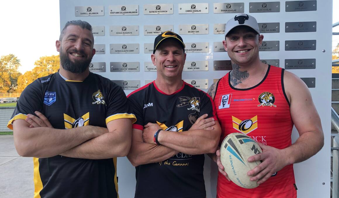 BROTHERS IN ARMS: Aberdeen Tigers legends Liam Foran, Mark Wilton and Guy Thompson who will represent the Cessnock Goannas on Sunday. Absent: Hamish Wolfgang