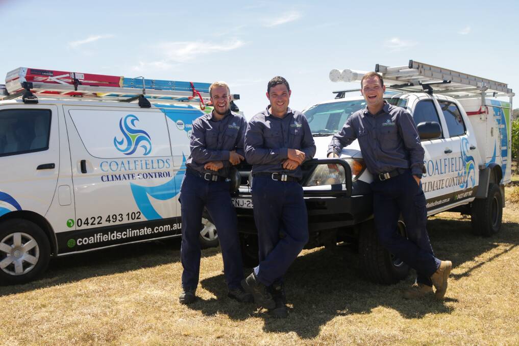 ALL SMILES: Ethan, Brendan and Nick from Coalfields Climate Control were stoked with the company's win in the 2018 Hunter Region Business Excellence Awards.