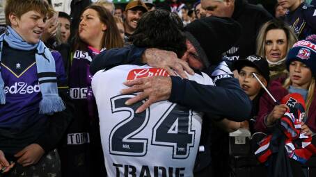 Scenes of emotion following Grant Anderson's NRL debut on Saturday. Picture: AAP