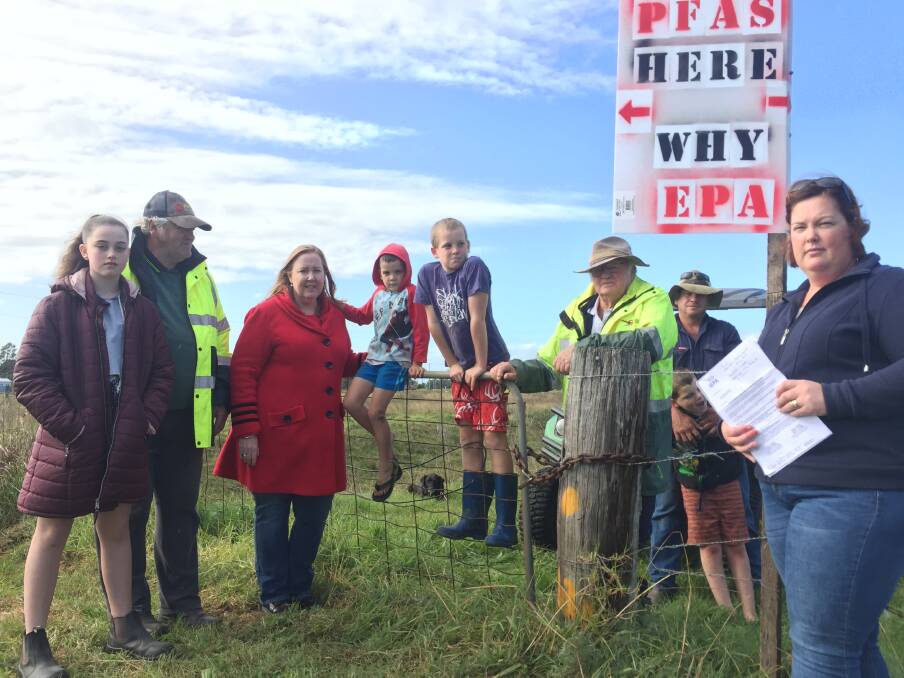 Answers wanted: Maitland farmers Graham Warby (second from left) and Michelle Viola (far right) are among those concerned about PFAS contamination. 