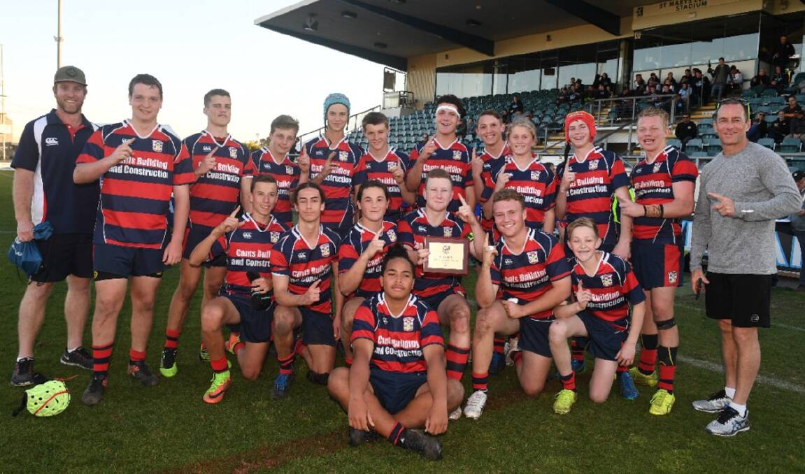 Winners: All Saints College St Peter's campus under 15s rugby league team after their state knockout win. Picture: supplied. 
