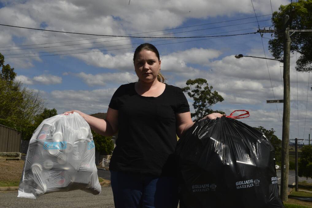 "Frustrating": Telarah's Danae Robertson said she was "strapped for cash" when she went to Cessnock to the use a reverse vending machine. Picture: Lachlan Leeming 