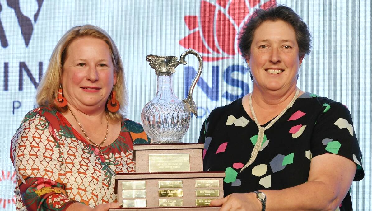 INDUSTRY STAR: Hunter viticulturist Liz Riley (right) accepts the Graham Gregory Award from Kate Lorimer Ward, the NSW Department of Primary Industry Department's deputy director general, agriculture.
